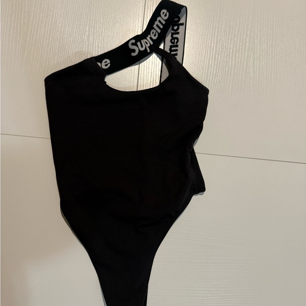 Supreme Black Bodysuit with Logo Strap